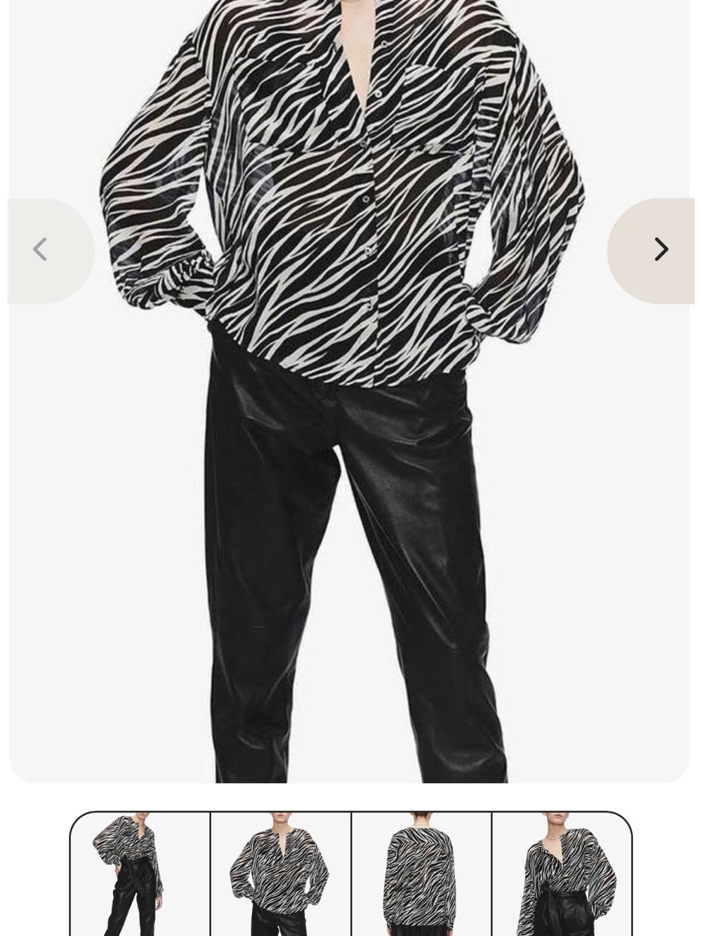 NWT Anine Bing Arrow  Zebra Print silk Button-Up Blouse - Black & White